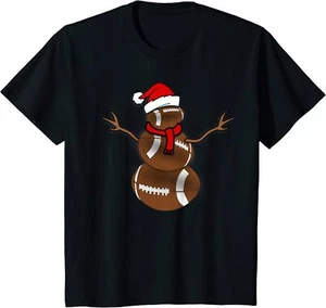 Christmas Football Ball Santa Snowman Sports Gift Youth Unisex T-shirt - Picture 1 of 6