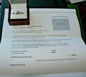 Princess Cut Diamond Ring w/ Channel Diamonds 1.30 Ct TW appraised $3,620 - Picture 1 of 10