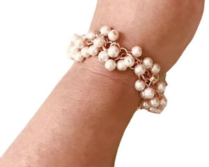 Multi-Charm Bracelet Simulated Pearls Diamonds Rose Gold Chain Women’s Fashion