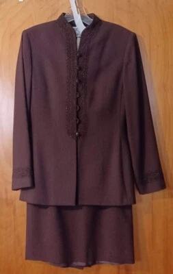 深棕色西装尺寸 4 裙子和西装外套夹克 2 件套羊毛套装,内里有衬里,KASPER — 第 1/4 张图片