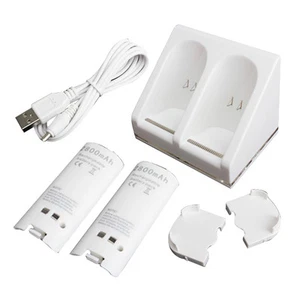 BOX LADEGERÄT DOCKINGSTATION + 2x WIEDERAUFLADBARER AKKU FÜR WII FERNBEDIENUNG UK VERKÄUFER - Bild 1 von 3