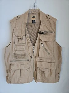 HUMVEE Utility Cargo Vest Mens Large Beige Full-Zip Sleeveless Outdoor Fishing - Picture 1 of 8