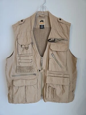 HUMVEE Utility Cargo Vest Mens Large Beige Full-Zip Sleeveless Outdoor Fishing - Image 1 of 4
