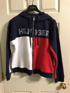SUDADERA CON CAPUCHA TOMMY HILFIGER MUJER AZUL MARINO CON CAPUCHA con cremallera completa bandera deletreada grande - Imagen 1 de 11