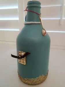 Handmade/Upcycled Bottle/Jug/Vase - Chef / Baker / Cook Gift - Blue And Gold - Picture 1 of 10