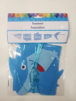 Happy Birthday Shark Banner for Kids Party  - Image 1 of 2