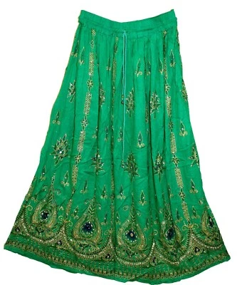Plus Size XL/XXL/1X/2X Indian Ethnic Floral Sequin Maxi Skirt For Women Boho - Image 1 of 3