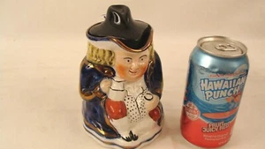 Antigua jarra Toby de cerámica azul Staffordshire Flow del siglo XIX - Imagen 1 de 6