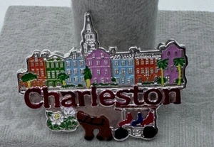 Colorful Charleston Rainbow Row With Carriage Metal Pin Brooch - Picture 1 of 7