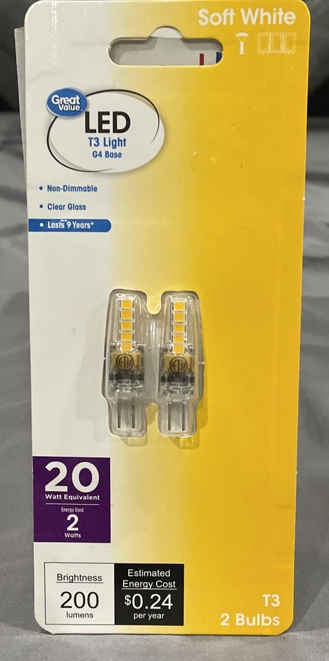 2 Great Value LED Landscape /Cabinet Lighting T3 2.0w Non Dimmable G4 Bulbs - Image 1 of 1