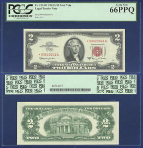 USA 1963-A * STAR NOTE * LEGAL TENDER $2 RED SEAL PCGS CURRENCY GEM NEW 66 PPQ