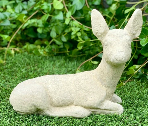 LARGE VINTAGE DEER STATUE Cement Concrete Doe Fawn Outdoor Garden Yard Figure Cover
