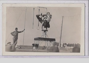 Real Photo Postcard RPPC - Male and Female Circus Trapeze Artists - Picture 1 of 2