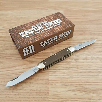 Rough Ryder Moose Pocket Knife 440 Steel Blades Brown Burlap Micarta Handle