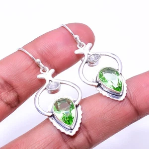Peridot & White Topaz 925 Sterling Silver Earring 1.72" E10 Valentine Gift - Picture 1 of 3