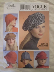 Vogue 8440 Patricia Underwood Lined Hats Pattern SML Beret Cloche Cap Uncut FF - Picture 1 of 2