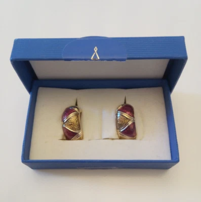 Pierre Lang, goldene Ohrringe mit dunkelrosa und braun - Bild 1 von 4