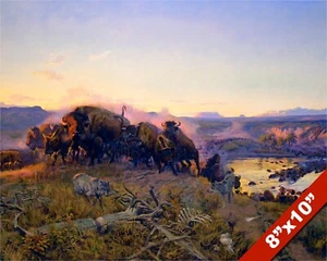 WHEN THE LAND BELONGED TO GOD BUFFALO WESTERN PAINTING ART REAL CANVAS PRINT - Picture 1 of 5