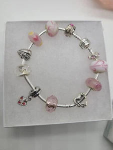Pandora Bracelet with 11 Pugster, European Charms . Comes w Gift Box - Picture 1 of 6
