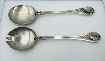 Georg Jensen USA Antique La Paglia Sterling Silver 2 Piece Serving Salad Set - Image 1 of 4