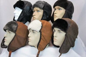 6 colors REAL SHEEPSKIN SHEARLING LEATHER HAT Trapper Ushanka Hunting warm M-3XL - Picture 1 of 17