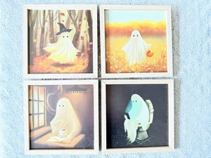 Target Bullseye's Halloween Ghost Wood Framed Wall Art 8"x8" Set of 4 2025 New - Picture 1 of 9