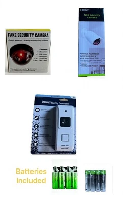 3 Fake Security Cameras Set Dummy CCTV Doorbell Decoys Flashing Light New - Image 1 of 4