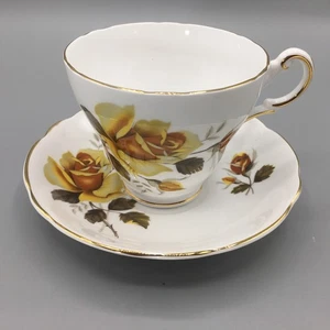 Regency Yellow Rose English Bone China Teetasse & Untertasse Floral Goldrand Vintage - Bild 1 von 21
