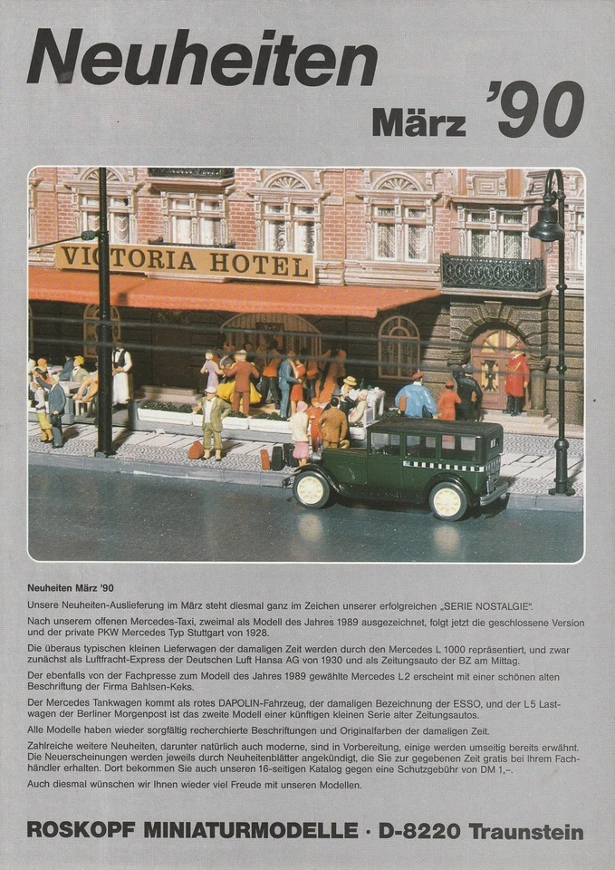 Infoblatt: Roskopf Automodelle Neuheiten März 1990 - Bild 1 von 1