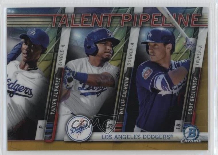 2017 Bowman Gold Refractor /50 Yadier Alvarez Willie Calhoun Cody Bellinger - Image 1 of 2