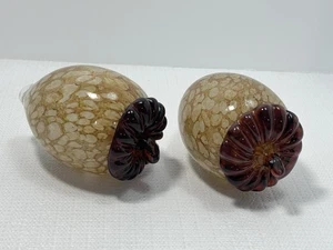 2 Art Glass Acorns Brown Figurine Glossy Finish Paperweight Fall Thanksgiving - Picture 1 of 12
