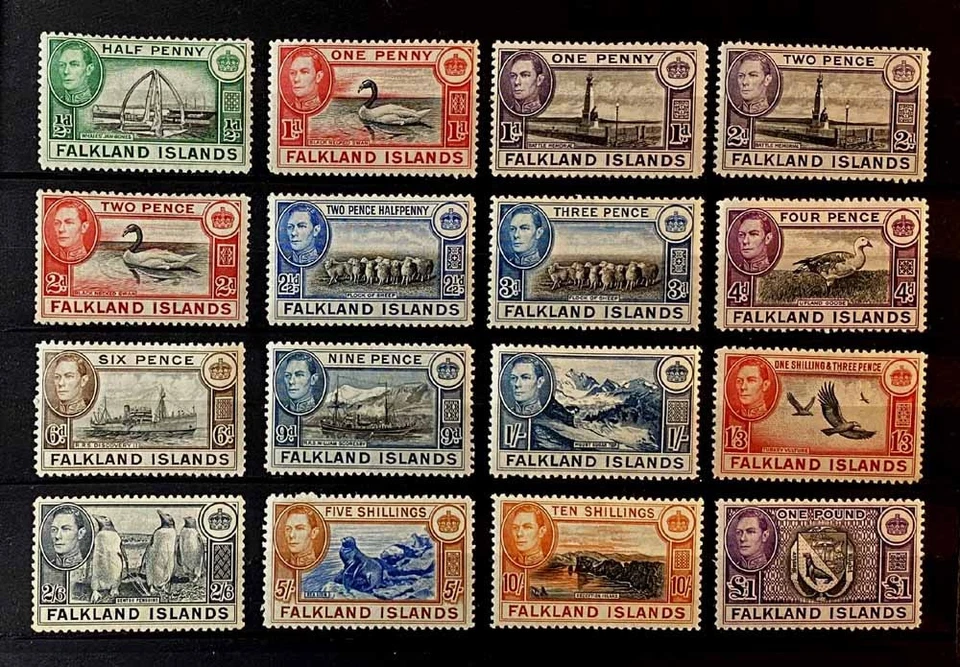 FALKLAND IS., BRITISH: 1938-46 CLASSIC UNUSED STAMP SET SCT #84-96 CV $390 SOUND - Image 1 of 1