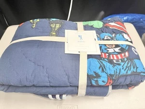 Pottery Barn Kids Marvel Comics Superheroes Quilt Twin Size 68 x 86 Dark Blue - Picture 1 of 5