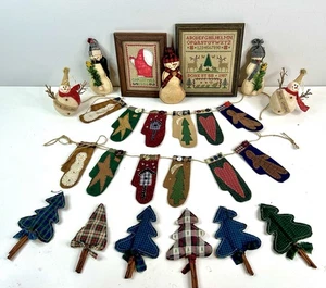 Vintage primitive Volkskunst Weihnachtsschmuck Dekor, Wolle, gesponnene Baumwolle Kreuzstich - Bild 1 von 19