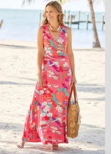 Neu mit Etikett weiche Umrandung Poise Kleid sonnengeküsst koralle Maxi Blumenmuster Übergröße 2X - Bild 1 von 17