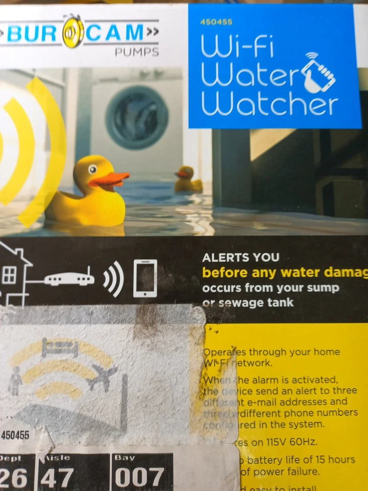 Burcam 450455 Wi-Fi Watcher Sótano Sumidero Bomba Alarma Nivel Agua Foto 1 de 1