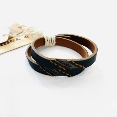 Pulsera de cuero Diesel para hombre doble rollo negra longitud total 43,5 cm vintage de lujo Foto 1 de 4