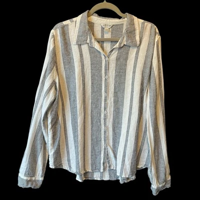 Orvis рубашка на пуговицах XXL белый в полоску льняной вискозы длинные рукава женщин Топ - Изображение 1 из 4