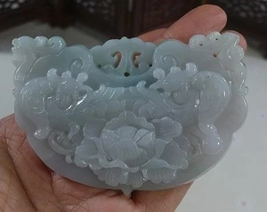 Colgante grande flor Fénix jadeíta tipo A natural certificado 3182 - Imagen 1 de 7