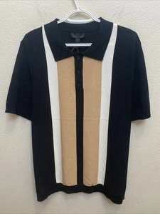 Suéter Polo Magaschoni Para Hombre XL Negro Marrón Manga Corta Cuello Nuevo con Etiquetas - Imagen 1 de 9