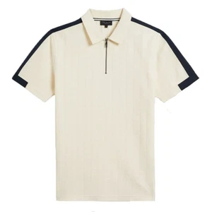 Ted Baker London Mens Natural Zip Polo Shirt Abloom Regular Fit Short Sleeve Top - Picture 1 of 6