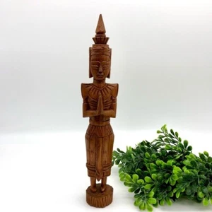 Hand Carved Wood Buddha Thai Balinese Standing Praying  Marked on Bottom - Picture 1 of 11