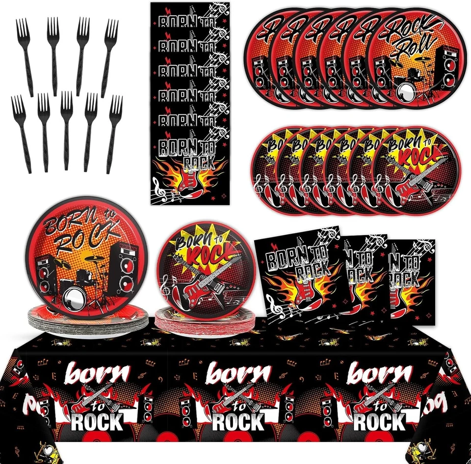 Rock Themed Party Supplies Music Party Tableware Set for 24 Guests Rocking Bi... - Image 1 of 4