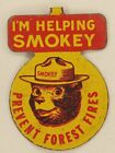 Vintage US Forest Service Smokey Bear I'M HELPING SMOKEY tab tin badges pin