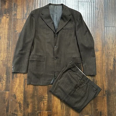 1960s 1970s Brown Striped Sport Jacket VTG Mens Suit 44 33x32 Rockabilly Wool - Image 1 of 4