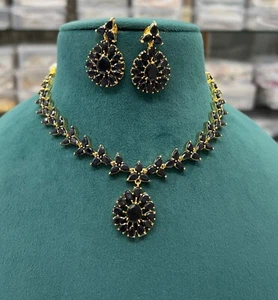 Minimal Design/Crystal Studded/Choker Necklace/Floral Design/Jewelry - Picture 1 of 10