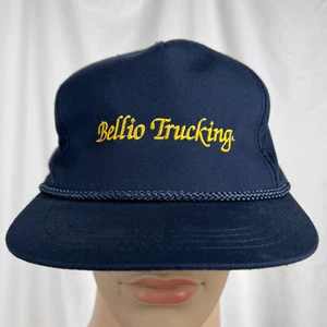 Vintage 90s Men's OS Navy Blue "Bellio Trucking" Blue Collar Rope Baseball Cap - Picture 1 of 6