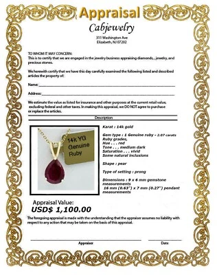 COLGANTE RUBÍ GENUINO 2,07 quilates ORO AMARILLO 14K - Servicio de tasación gratuito - Nuevo con etiquetas Foto 1 de 4