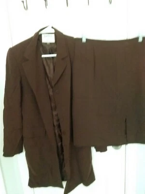 复古 KASPER ASL 棕色女式裙套装 8 码内衬长 Slv 羊毛 — 第 1/4 张图片