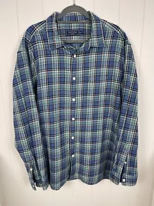 Camicia uomo Vineyard Vines blu twill a quadri con bottoni taglia 2XL �� - Foto 1 di 6
